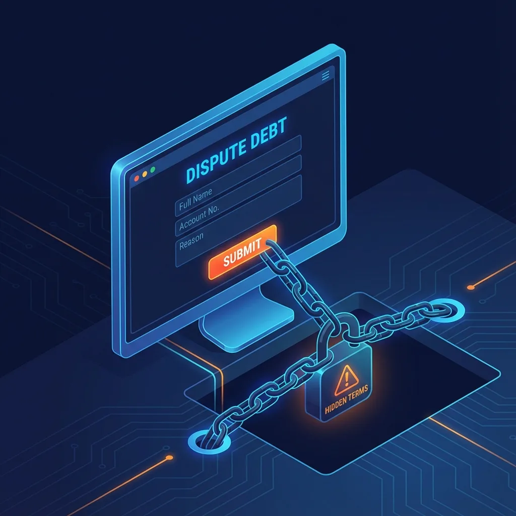 Infographic showing the hidden terms trap in debt collection portals