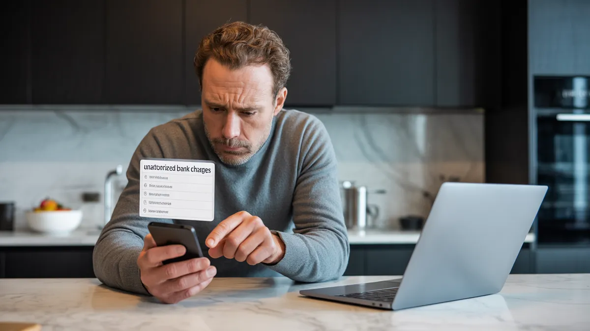Concerned person checking smartphone after discovering identity theft